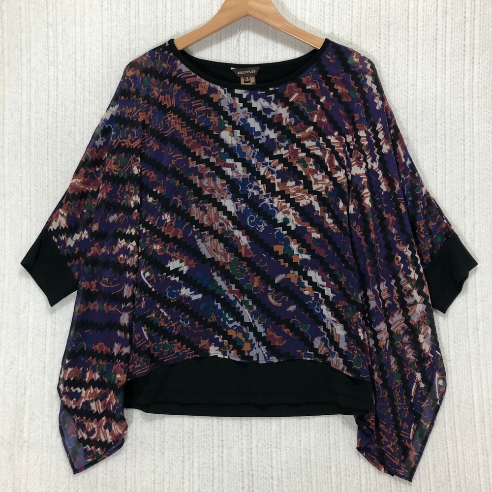 Multiples Abstract Zig Zag Print Sheer‎ Overlay Black Knit Top Women's Size S - Picture 3 of 8